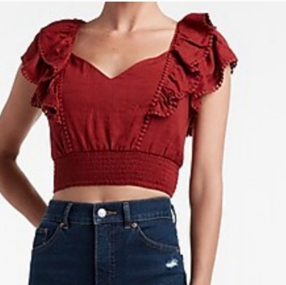 Express Linen blend Ruffle Sleeve top Size XL - Picture 4 of 12